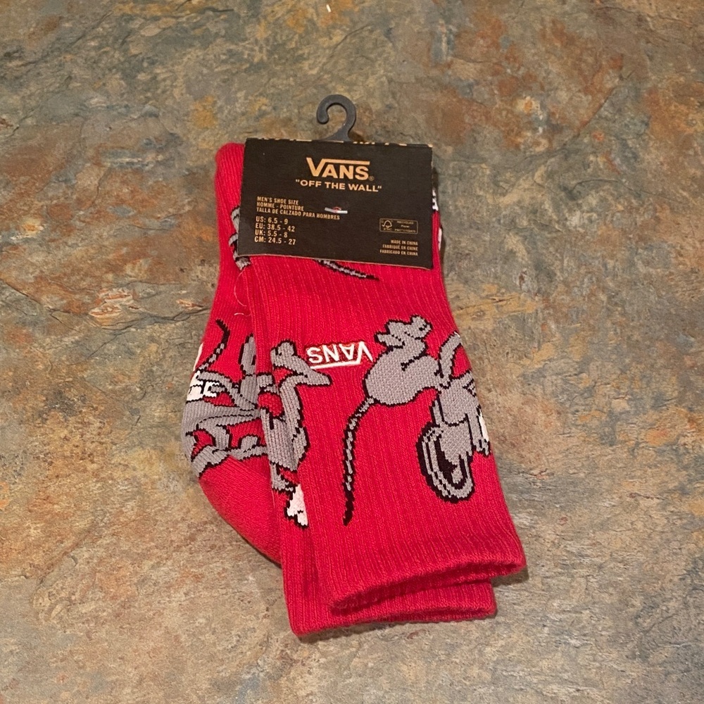 Vans Off The Wall Varsity Crew Socks Red Mouse Men's Socks US Size 6.5-9 NWT